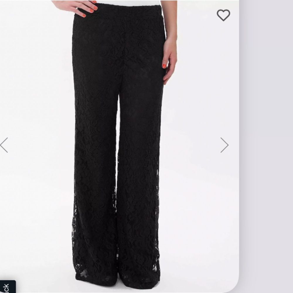 Blu Pepper Black Lace Sheer Stretch Overlay Straight Leg Hi Rise Elastic Pant S